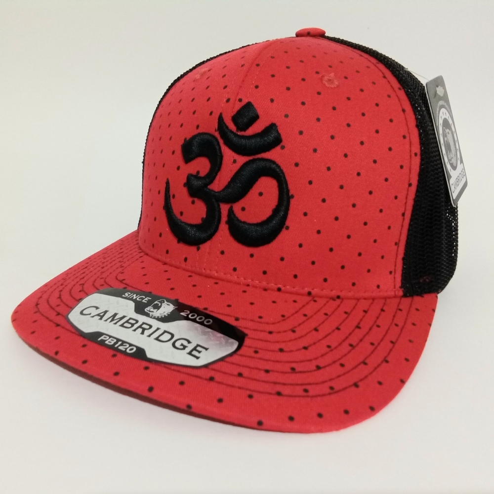 Om Aum Ohm Yoga Namaste Symbol 3D Embroidered Polka Dot Mesh Trucker Hat